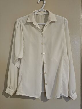Women's Cream Button-Up Blouse with Long Sleeves
